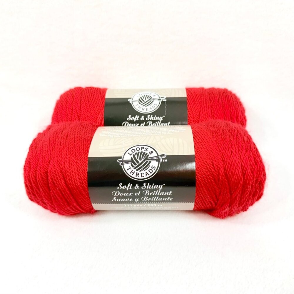 Loops & Threads Soft & Shiny Yarn Acrylic Medium Weight Red - 2 New Skeins